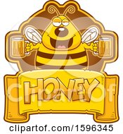 Poster, Art Print Of Bee Holding Beer Mugs Over A Honey Text Banner