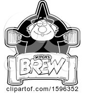 Poster, Art Print Of Black And White Chubby Witch Holding Beer Mugs Over A Text Banner
