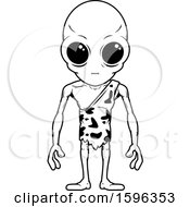 Clipart Of A Cartoon Black And White Standing Caveman Alien Royalty Free Vector Illustration