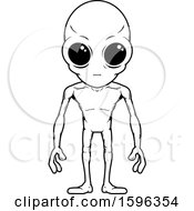 Clipart Of A Cartoon Black And White Standing Alien Royalty Free Vector Illustration