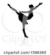 Clipart Of A Silhouetted Ballerina Dancing With A Reflection Or Shadow On A White Background Royalty Free Vector Illustration