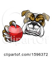 Poster, Art Print Of Tough Bulldog Monster Mascot Holding Out A Cricket Ball In One Clawed Paw