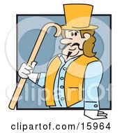 Clipart Illustration Of A Victorian Man In A Tophat Vest Jacket And Gloves Carrying A Cane