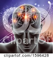 Poster, Art Print Of 3d Man With A Visible Brain Viruses And Dna Strand