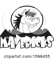 Clipart Of A Black And White Horse School Mascot Over Mavericks Text Royalty Free Vector Illustration by Johnny Sajem