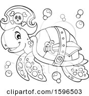 Poster, Art Print Of Lineart Pirate Sea Turtle