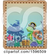 Clipart Of A Border Of A Pirate Sea Turtle Royalty Free Vector Illustration