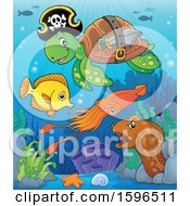 Clipart Of Sea Creatures At The Bottom Of The Ocean Royalty Free Vector Illustration by visekart