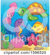 Clipart Of Sea Creatures At The Bottom Of The Ocean Royalty Free Vector Illustration by visekart