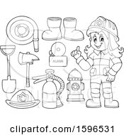 Poster, Art Print Of Lineart Fire Woman And Equipment