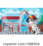 Poster, Art Print Of Fire Fighter Dalmatian Dog At A Station