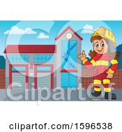 Cartoon Fire Woman Holding Up A Finger At A Station