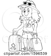 Clipart Of A Lineart Female Traveler Royalty Free Vector Illustration
