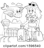 Poster, Art Print Of Lineart Female Traveler At An Airport