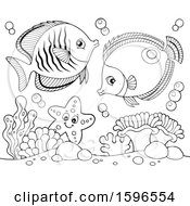 Clipart Of Lineart Fish Royalty Free Vector Illustration
