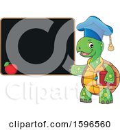 Clipart Of A Tortoise Teacher Holding A Book And Presenting A Blackboard Royalty Free Vector Illustration by visekart