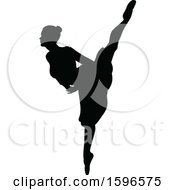Clipart Of A Black Silhouetted Ballerina Dancing Royalty Free Vector Illustration by AtStockIllustration