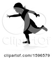 Clipart Of A Silhouetted Girl Running With A Reflection Or Shadow On A White Background Royalty Free Vector Illustration