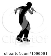 Clipart Of A Silhouetted Male Singer With A Reflection Or Shadow On A White Background Royalty Free Vector Illustration
