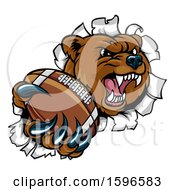 Poster, Art Print Of Bear Sports Mascot Breaking Through A Wall With An American Football In A Paw