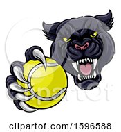Poster, Art Print Of Tough Black Panther Monster Mascot Holding Out A Tennis Ball In One Clawed Paw