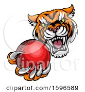 Poster, Art Print Of Vicious Tiger Sports Mascot Grabbing A Cricket Ball