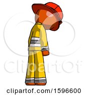 Poster, Art Print Of Orange Firefighter Fireman Man Depressed With Head Down Back To Viewer Right