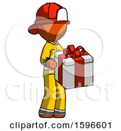 Poster, Art Print Of Orange Firefighter Fireman Man Giving A Present