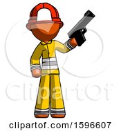 Poster, Art Print Of Orange Firefighter Fireman Man Holding Handgun