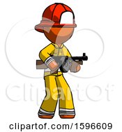 Poster, Art Print Of Orange Firefighter Fireman Man Tommy Gun Gangster Shooting Pose