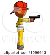 Poster, Art Print Of Orange Firefighter Fireman Man Firing A Handgun