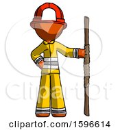 Orange Firefighter Fireman Man Holding Staff Or Bo Staff