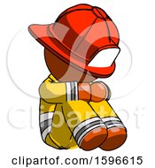 Orange Firefighter Fireman Man Sitting With Head Down Facing Angle Right