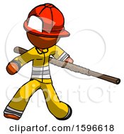 Poster, Art Print Of Orange Firefighter Fireman Man Bo Staff Action Hero Kung Fu Pose