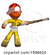 Poster, Art Print Of Orange Firefighter Fireman Man Bo Staff Pointing Right Kung Fu Pose