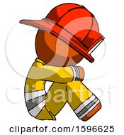 Poster, Art Print Of Orange Firefighter Fireman Man Sitting With Head Down Facing Sideways Right