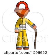 Poster, Art Print Of Orange Firefighter Fireman Man Standing With Hiking Stick