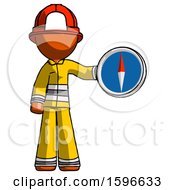 Poster, Art Print Of Orange Firefighter Fireman Man Holding A Large Compass