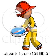 Poster, Art Print Of Orange Firefighter Fireman Man Walking With Large Compass