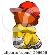 Poster, Art Print Of Orange Firefighter Fireman Man Sitting With Head Down Back View Facing Right