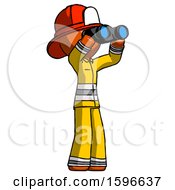 Poster, Art Print Of Orange Firefighter Fireman Man Looking Through Binoculars To The Right
