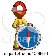 Poster, Art Print Of Orange Firefighter Fireman Man Standing Beside Large Compass