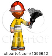 Poster, Art Print Of Orange Firefighter Fireman Man Holding Feather Duster Facing Forward
