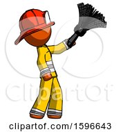 Poster, Art Print Of Orange Firefighter Fireman Man Dusting With Feather Duster Upwards