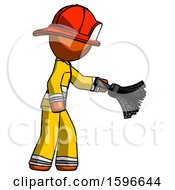 Poster, Art Print Of Orange Firefighter Fireman Man Dusting With Feather Duster Downwards