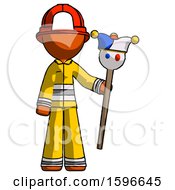 Poster, Art Print Of Orange Firefighter Fireman Man Holding Jester Staff