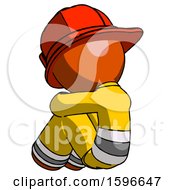 Poster, Art Print Of Orange Firefighter Fireman Man Sitting With Head Down Back View Facing Left