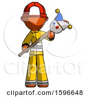 Poster, Art Print Of Orange Firefighter Fireman Man Holding Jester Diagonally