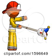 Poster, Art Print Of Orange Firefighter Fireman Man Holding Jesterstaff - I Dub Thee Foolish Concept