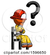 Poster, Art Print Of Orange Firefighter Fireman Man Question Mark Concept Sitting On Chair Thinking